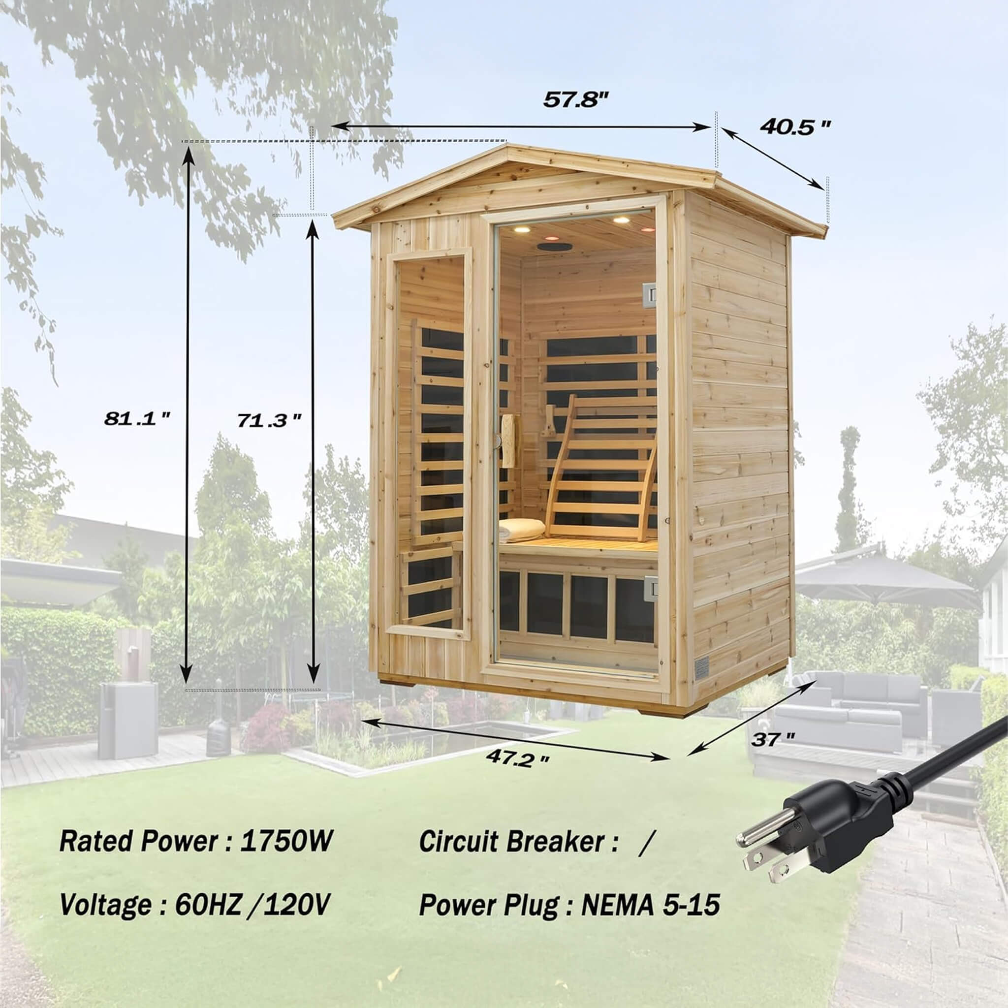 Thermora Luxury 2-Person Outdoor Low EMF Hemlock Infrared Sauna With Bluetooth And Chromotherapy Light (SAK97318)