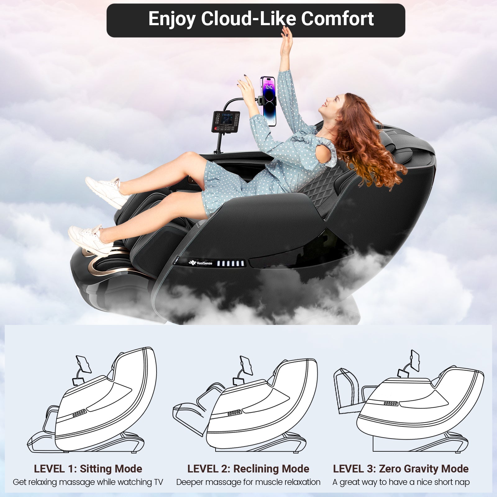 KoziSense KZ-A18 3D SL-track Massage Chair 2026 Upgraded - (All Black)