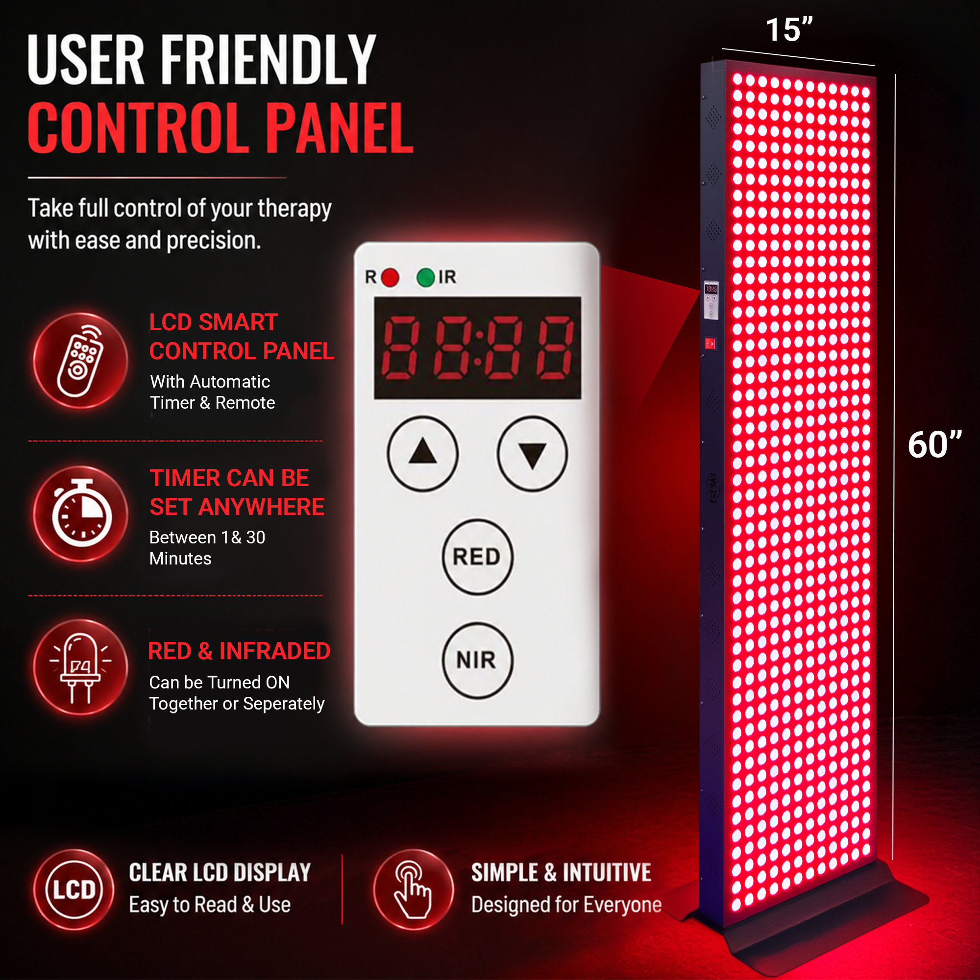 EXESAS 600 LED, 3000W Dual-Chip, Red Light Therapy Device for Full Body, 4-Wavelengths Infrared LED Panel for Skin, Weight, Pain, Wellness
