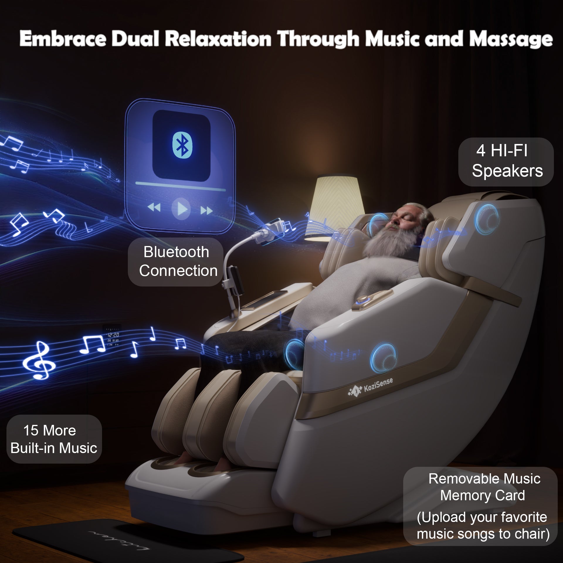 KoziSense KZ-313 New Heated Jade Stone Massage Chair (White)