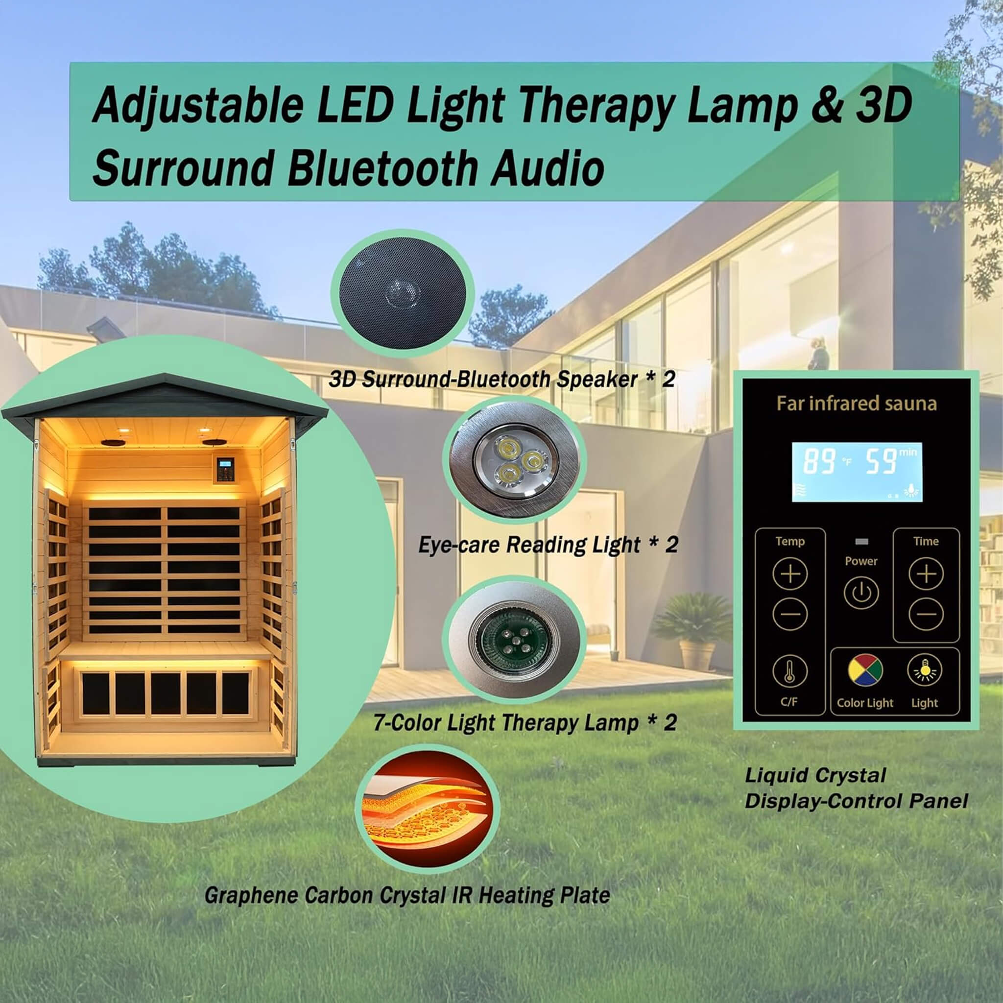 Thermora Premium 2-Person Black Carbonized Walnut Low EMF Far Infrared Outdoor Sauna With Bluetooth Audio And LED Lighting (SAK16850)