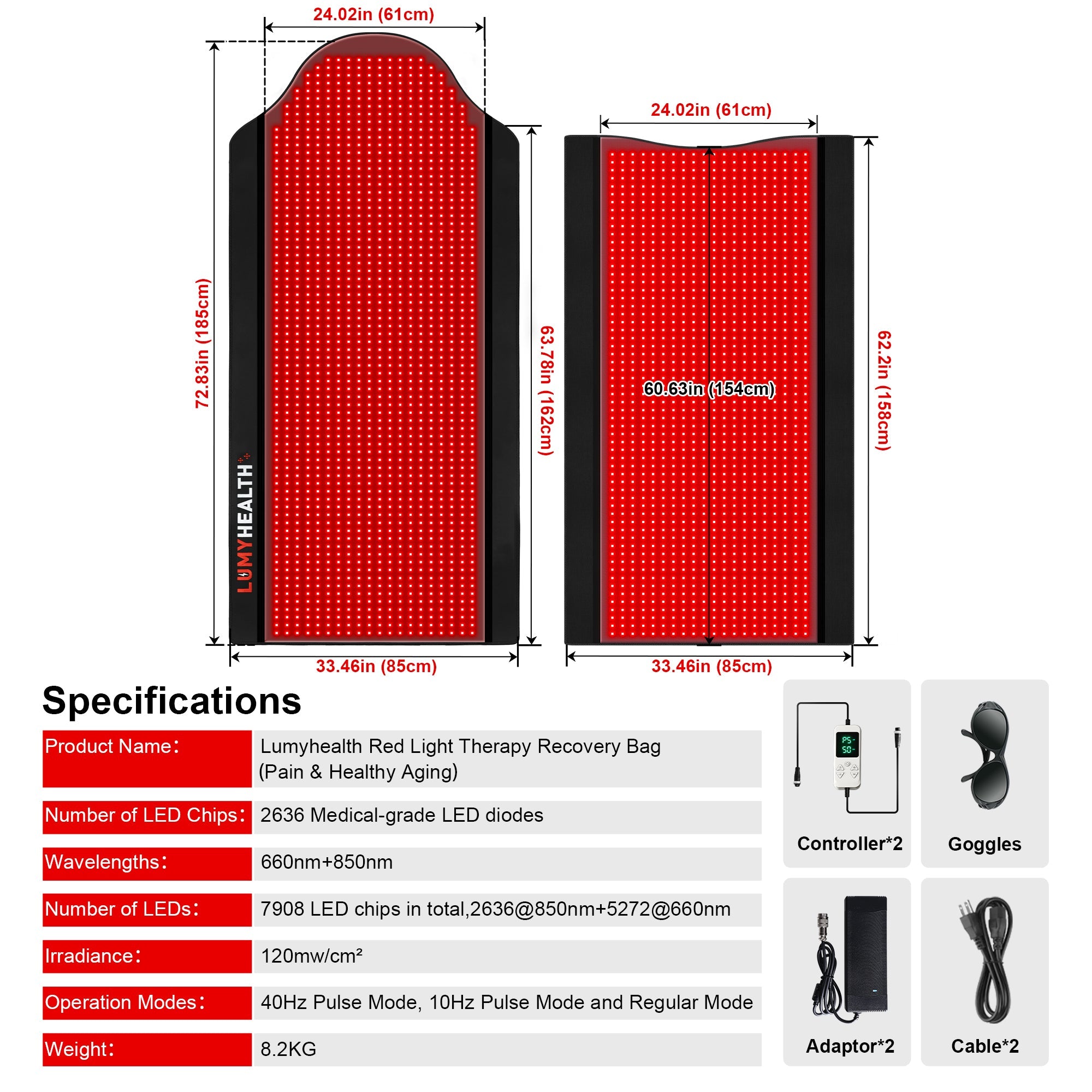 LUMYHEALTH Full Body Red Light Therapy Bag – Infrared Recovery System (660nm + 850nm)