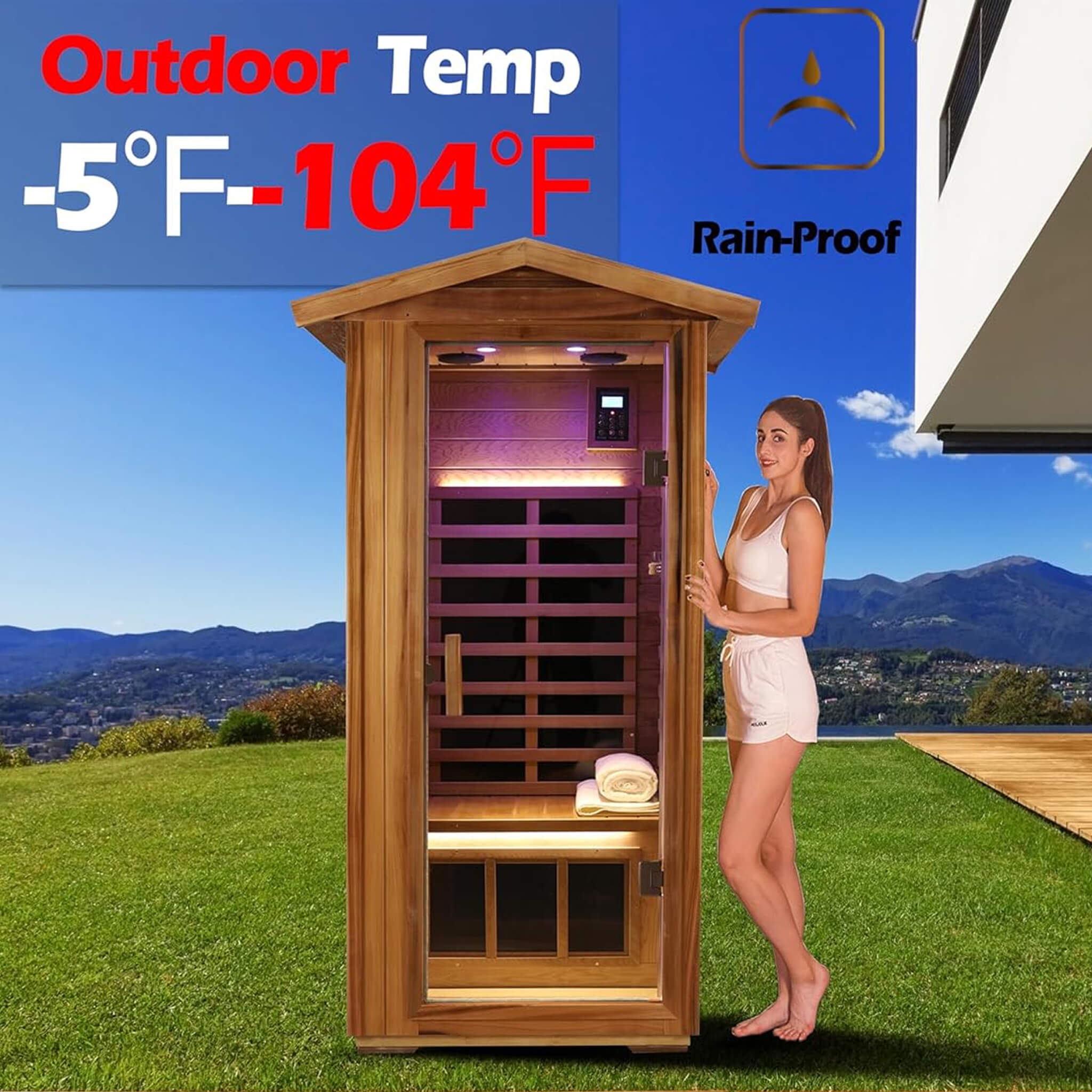 Thermora Premium 1-Person Outdoor Red Cedar Infrared Sauna With Low EMF, Chromotherapy And Bluetooth (SAK32783)